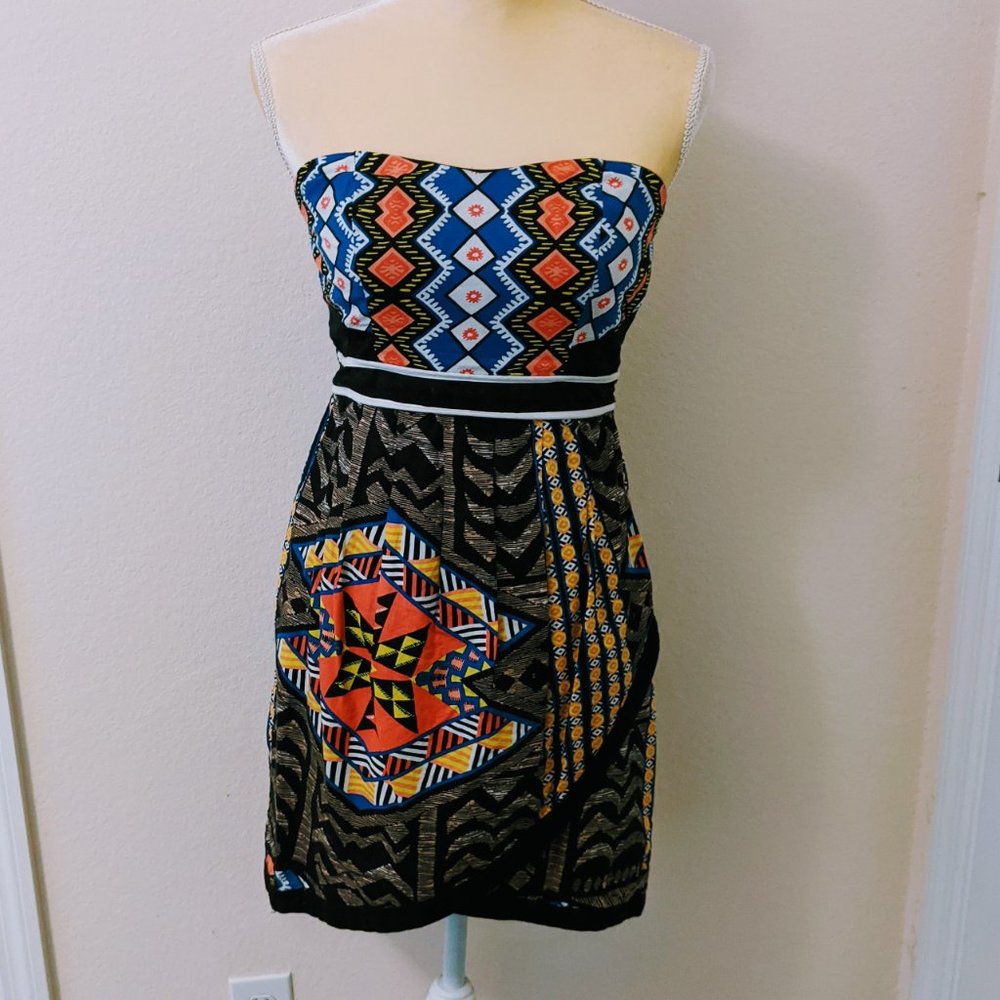 ☀️Xhiliration Aztec Print Strapless Dress